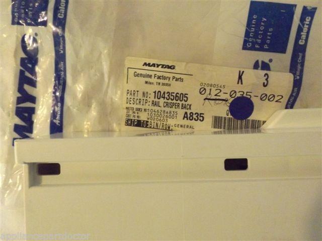 KENMORE AMANA REFRIGERATOR 10435605 Rail, Crisper Back NEW IN BOX KENMORE AMANA REFRIGERATOR 10435605 Rail, Crisper Back NEW IN BOX